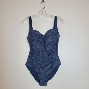 Nip Tuck One-Piece Swimsuit Ruched Front Sweetheart Neckline Blue Size 8